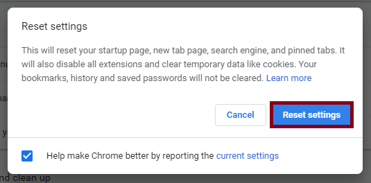 Reset Google Chrome Settings
